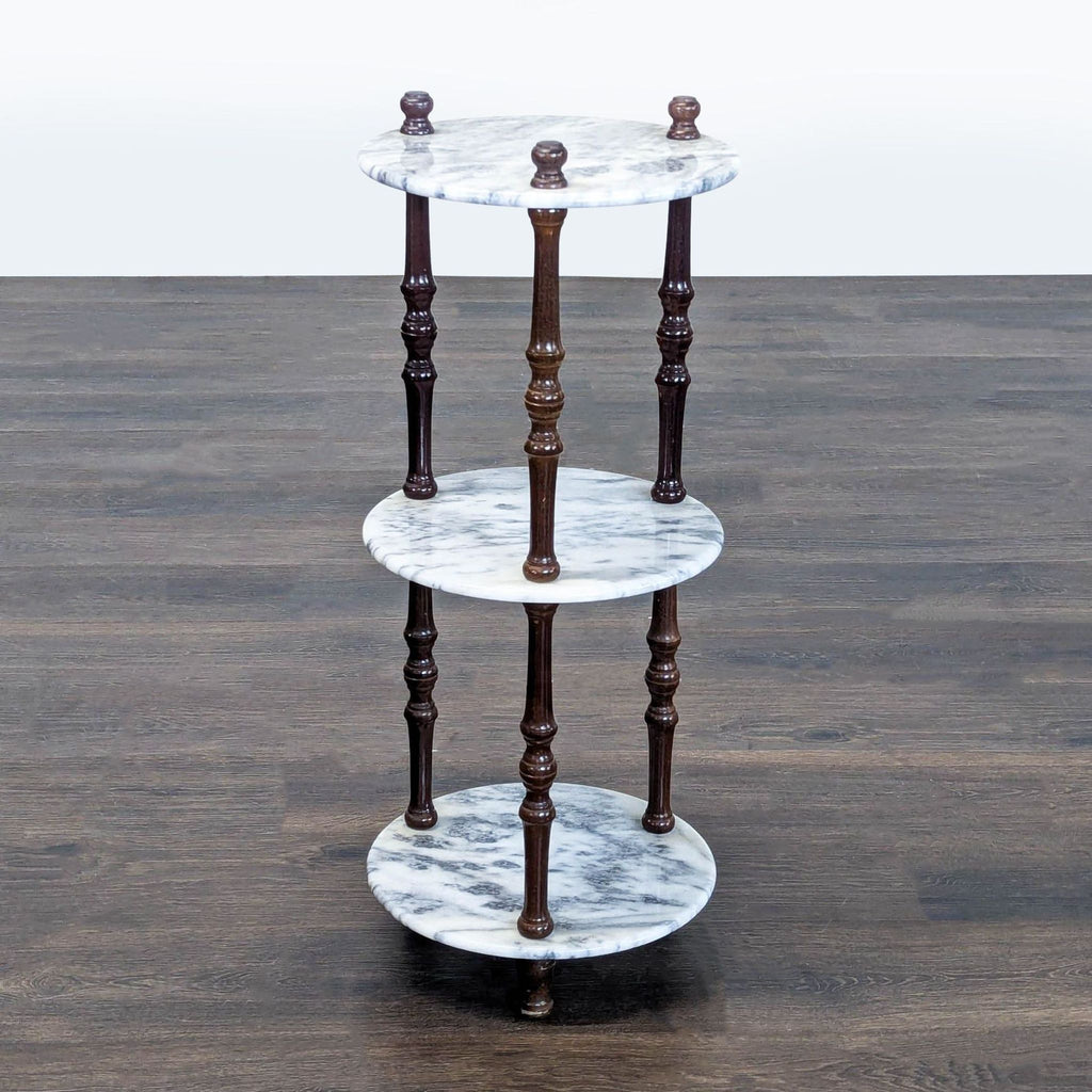 Vintage Powell Three Tier Carrera Marble and Wood Plant Stand - Accepted Offer (21.43% discount)