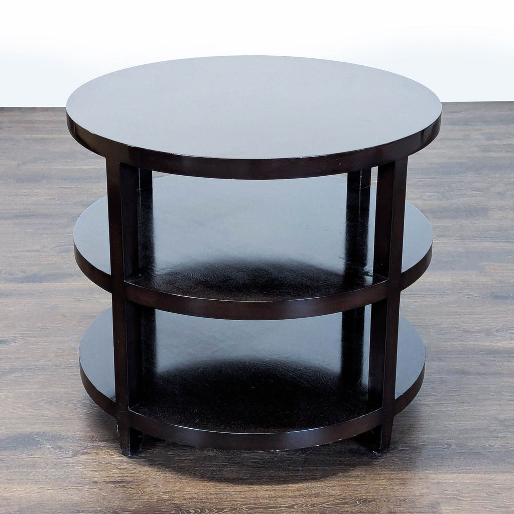 1. Modern wooden end table with a square top and lower shelf for extra storage.