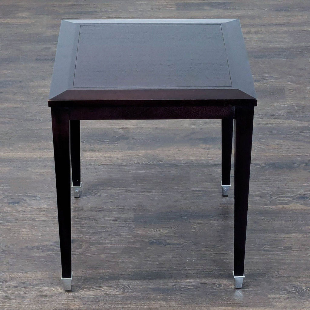 1. Modern wooden end table with a square top and lower shelf for extra storage.