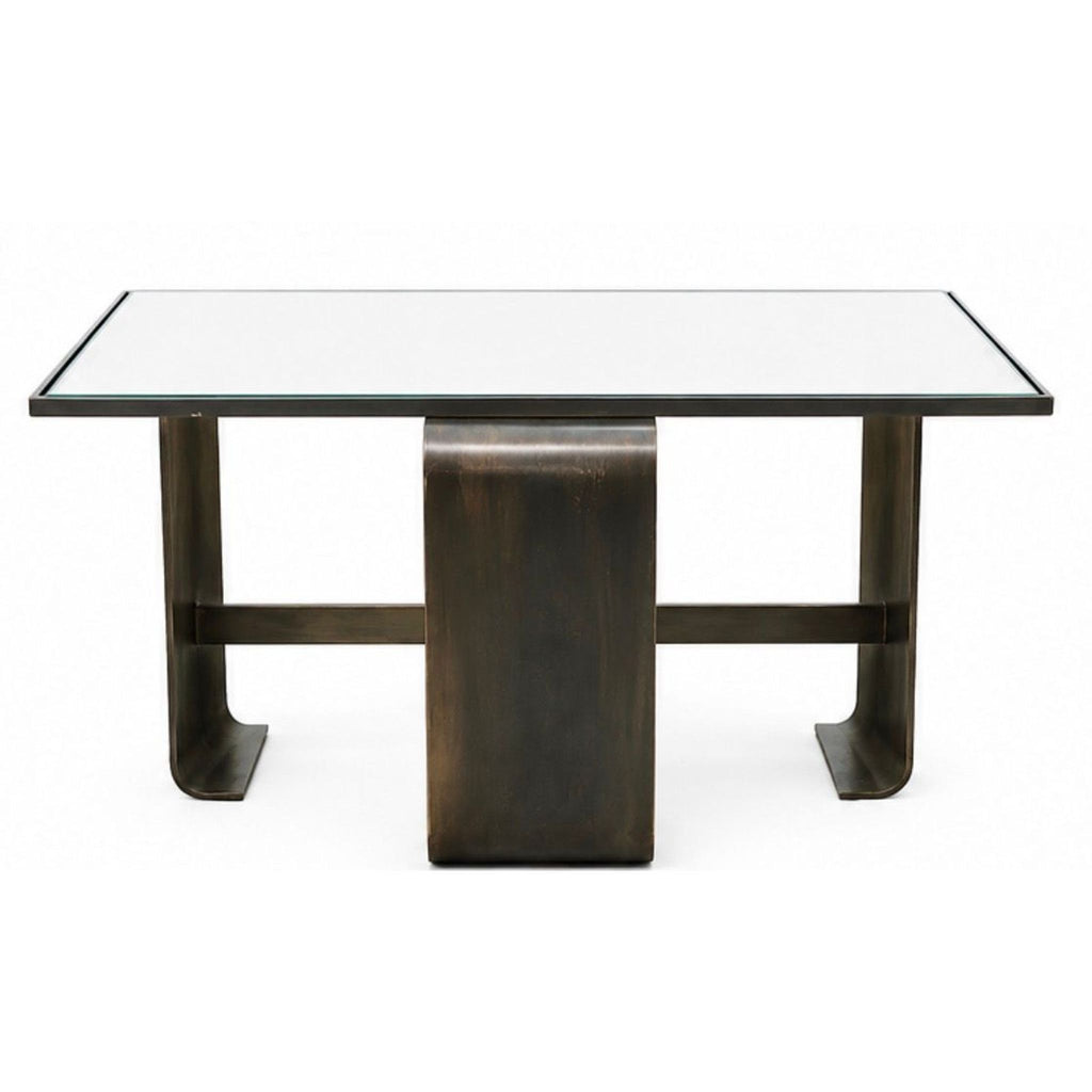 Contemporary console table featuring a sturdy steel frame and sleek glass surface by Marmol Radziner.