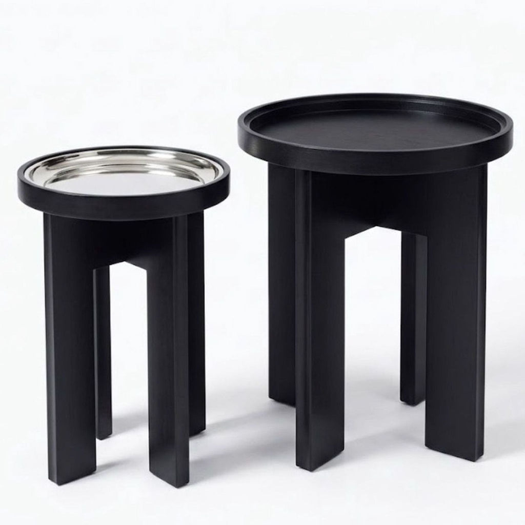 Walnut side table with a removable silver tray, designed by Holly Hunt for her signature collection.