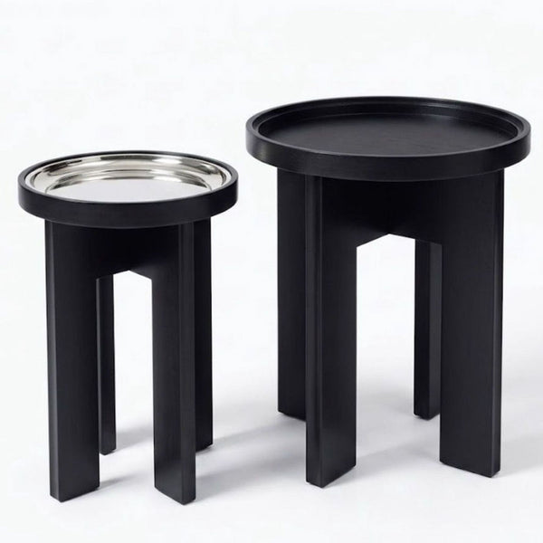 Walnut side table with a removable silver tray, designed by Holly Hunt for her signature collection.