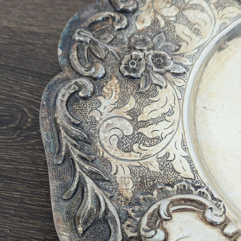 Vintage Repoussé Silver-Tone Floral Serving Tray
