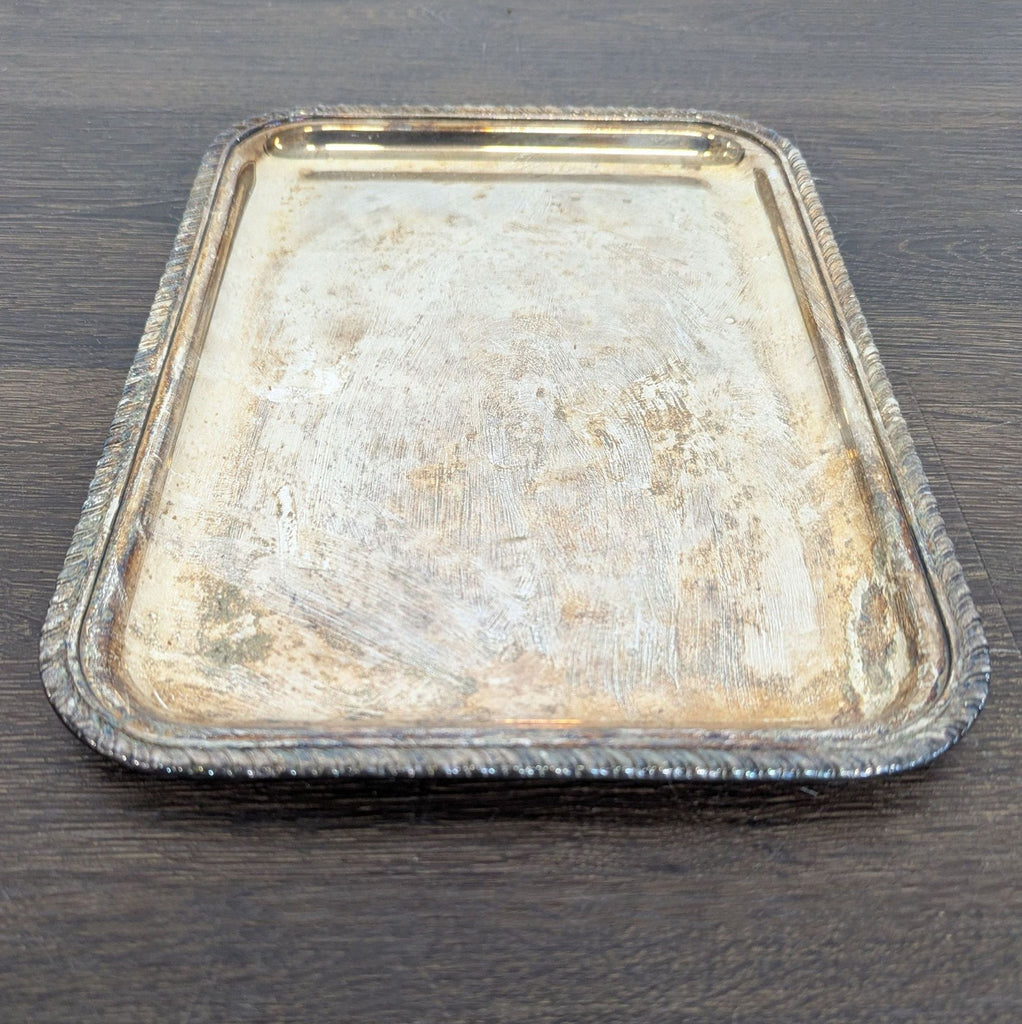 Vintage Silver-Plated Serving Tray with Decorative Edges