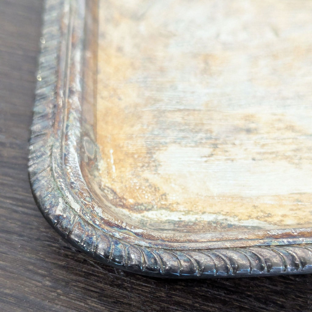 Vintage Silver-Plated Serving Tray with Decorative Edges