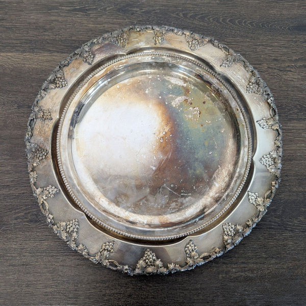 Vintage Silver Plated Serving Tray with Grape Vine Detailing