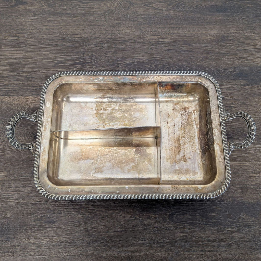 Vintage Silver-Plated Divided Serving Tray with Handles for Kitchen