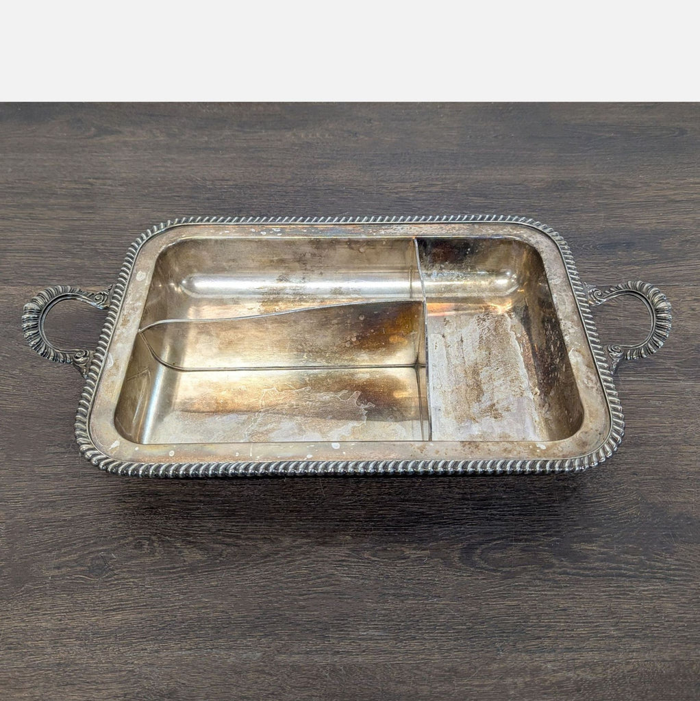Vintage Silver-Plated Divided Serving Tray with Handles for Kitchen