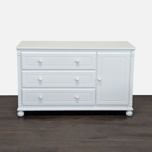 White Bellini dresser with three drawers and side cabinet, offering classic style and practical storage.  