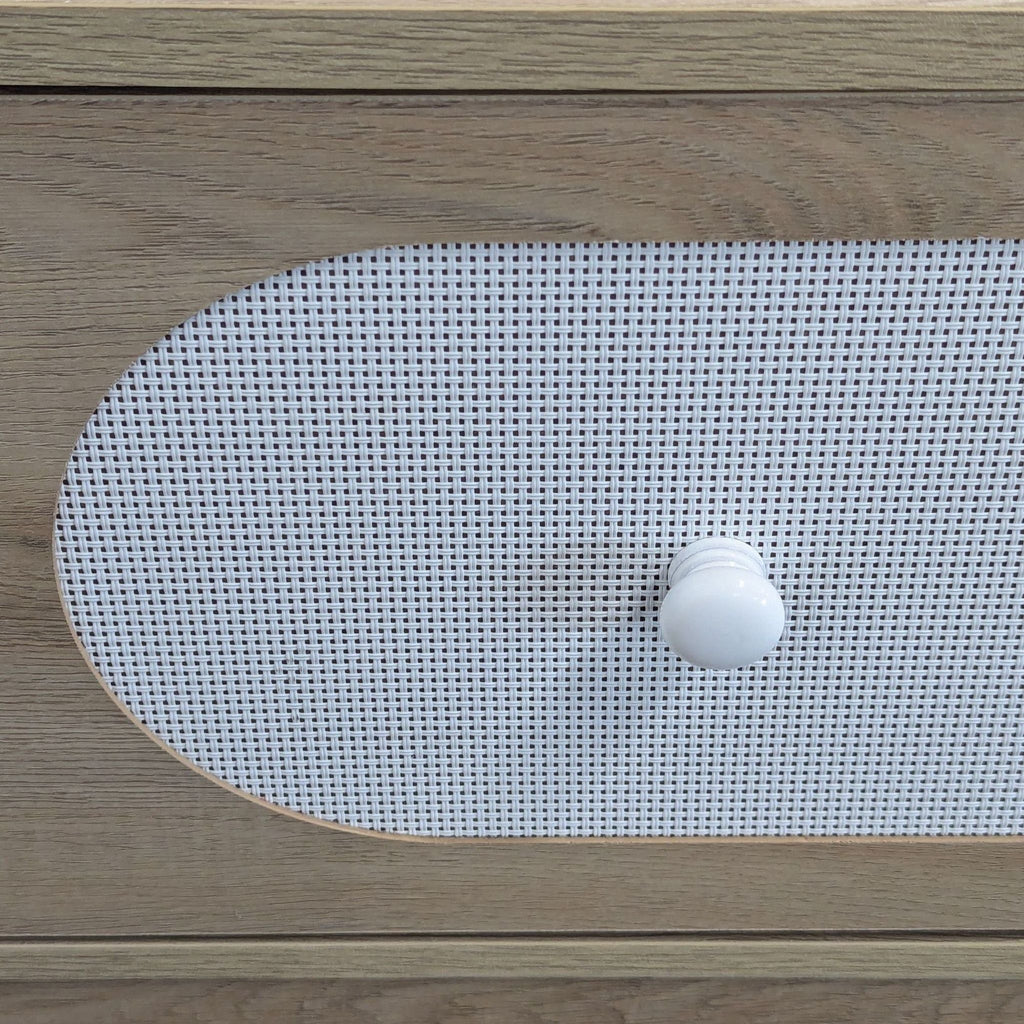 5-Drawer Light Wood Dresser with White Woven Accents