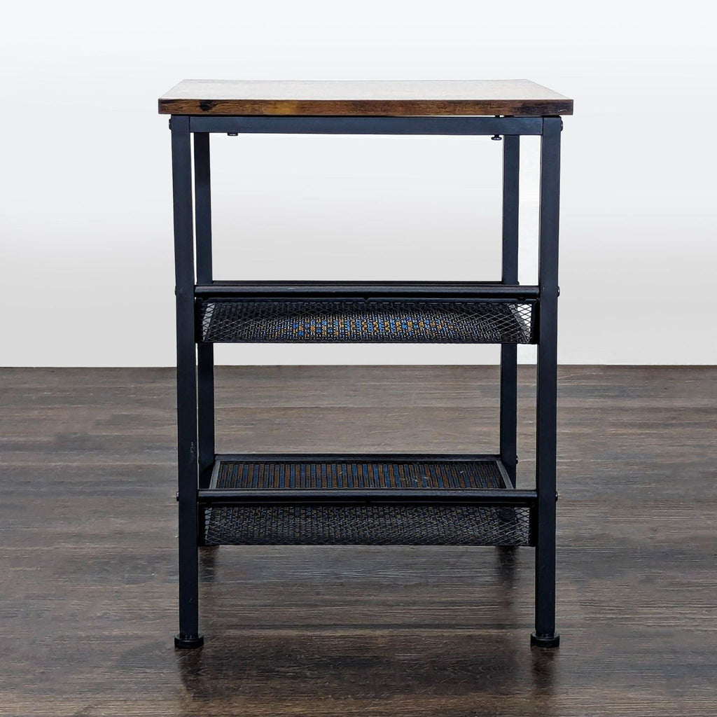 Wood and Metal Three Tier Side Table