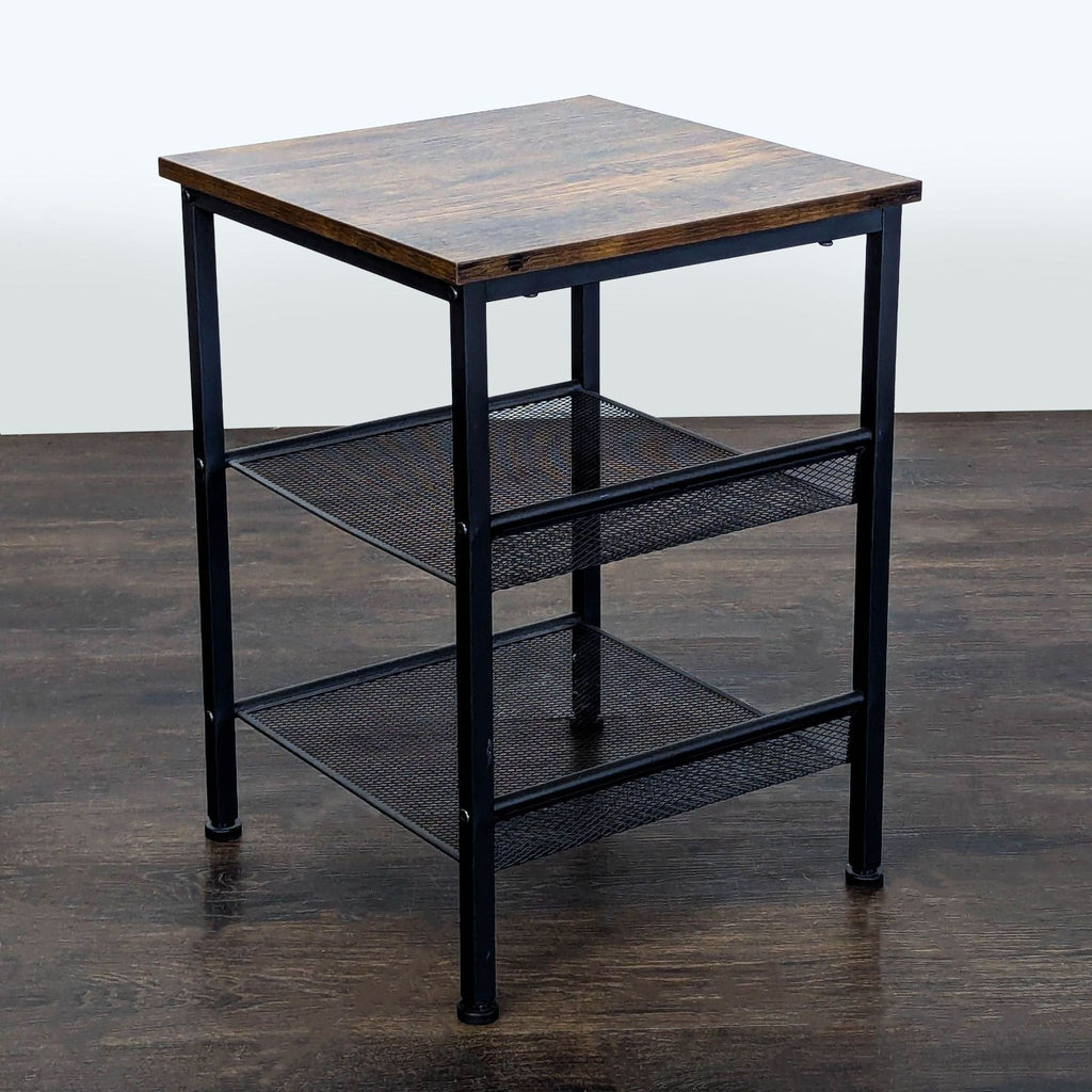 Wood and Metal Three Tier Side Table