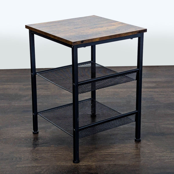 Wood and Metal Three Tier Side Table