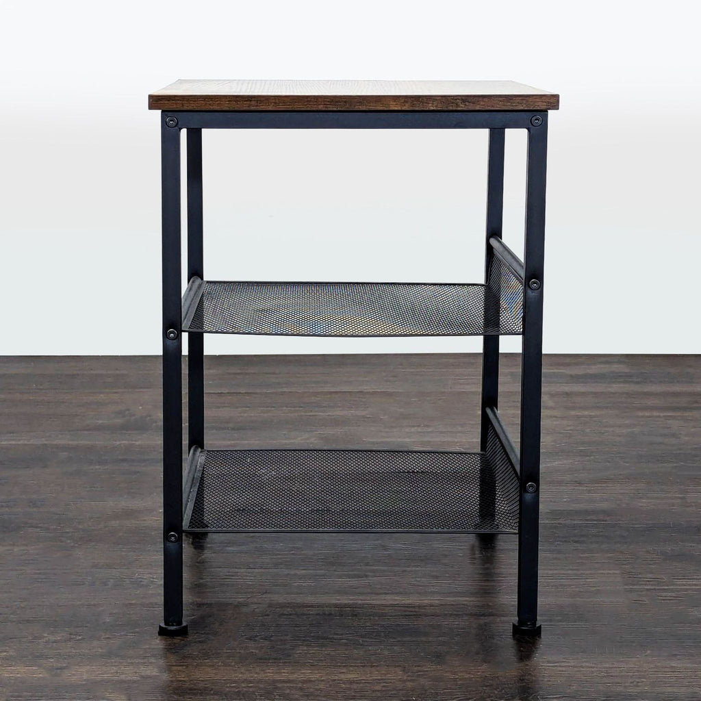 Wood and Metal Three Tier Side Table