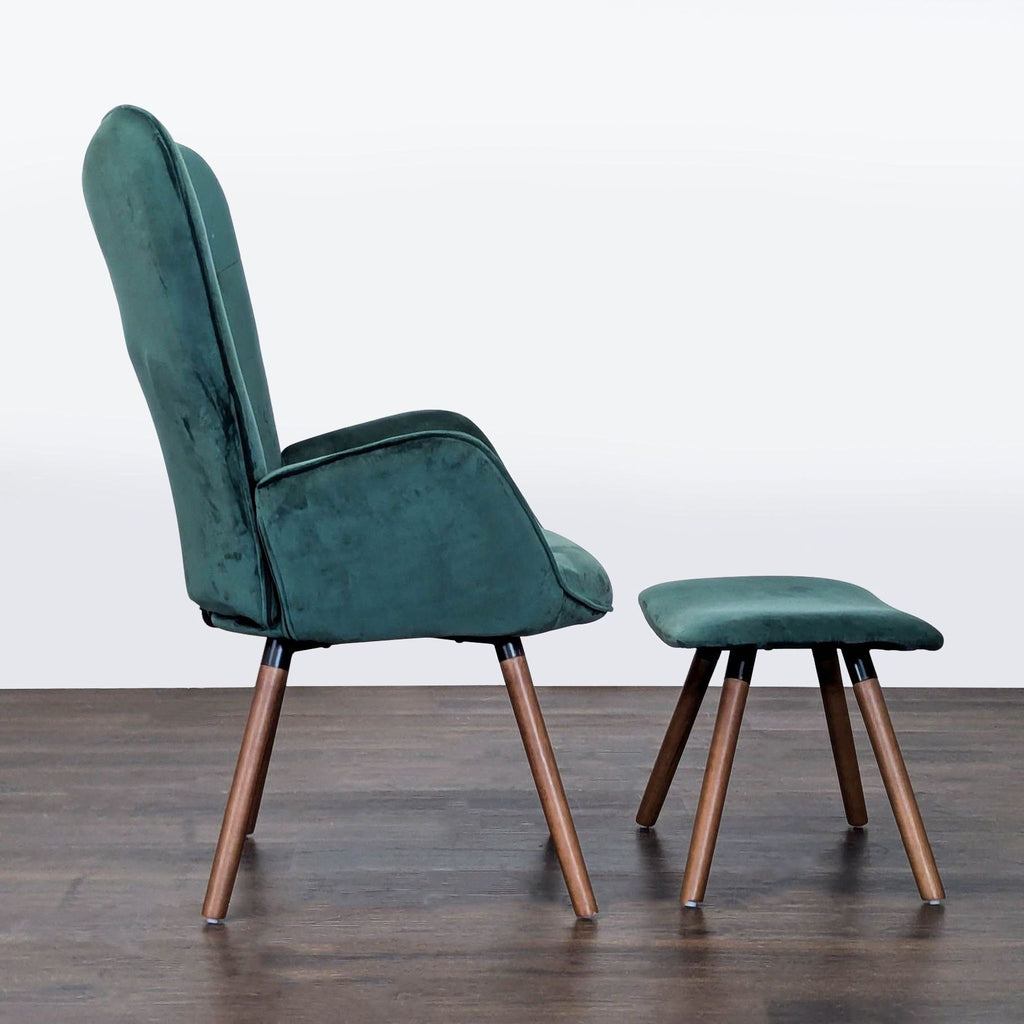 Modern Green Velvet Lounge Chair with Ottoman - Wood Legs - Accepted Offer (33.33% discount)