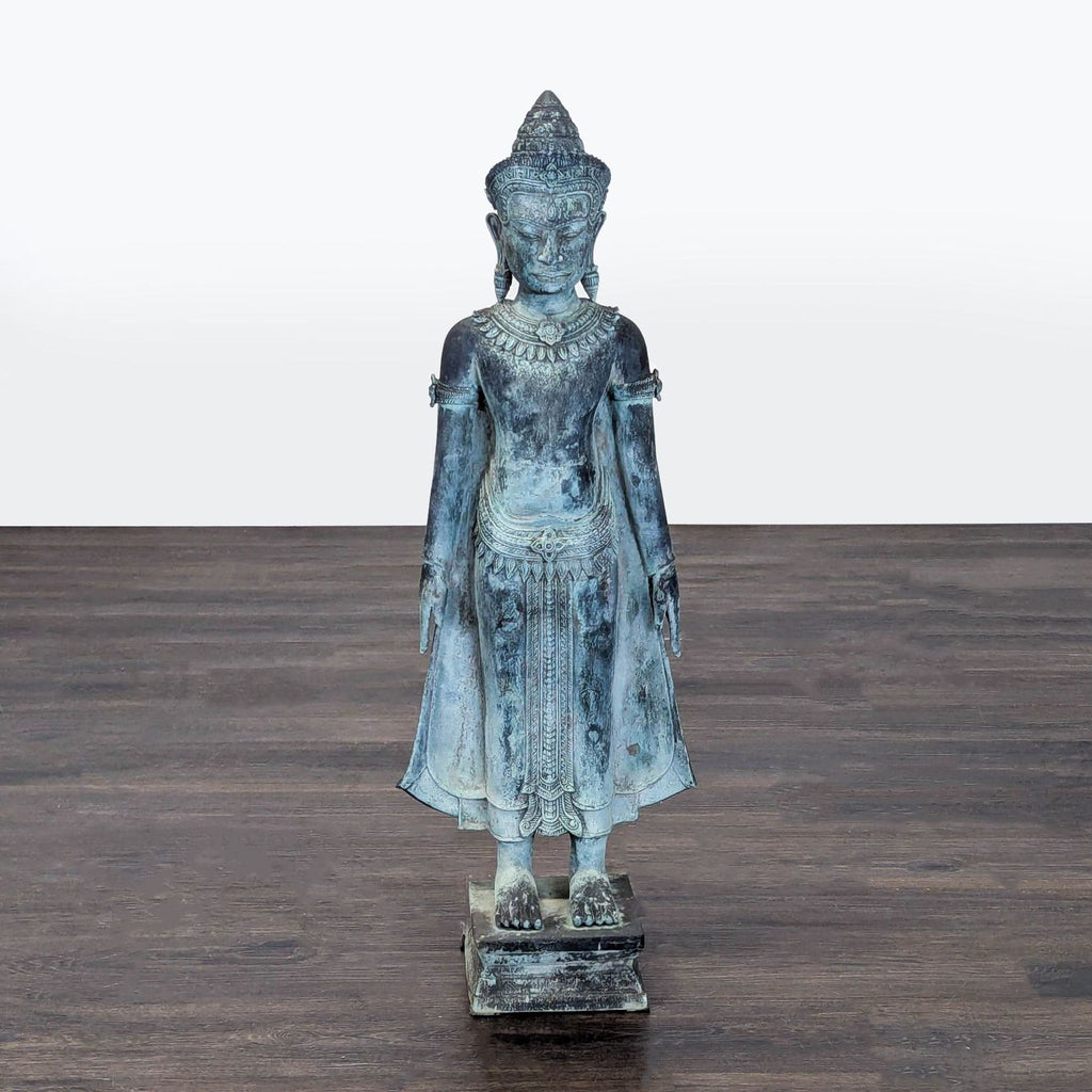 Vintage Thai Khmer-Style Patinated Metal Standing Deity Sculpture