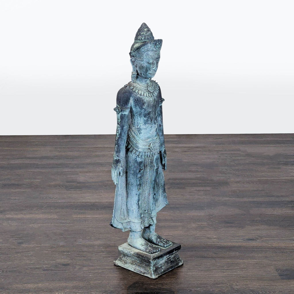 Vintage Thai Khmer-Style Patinated Metal Standing Deity Sculpture