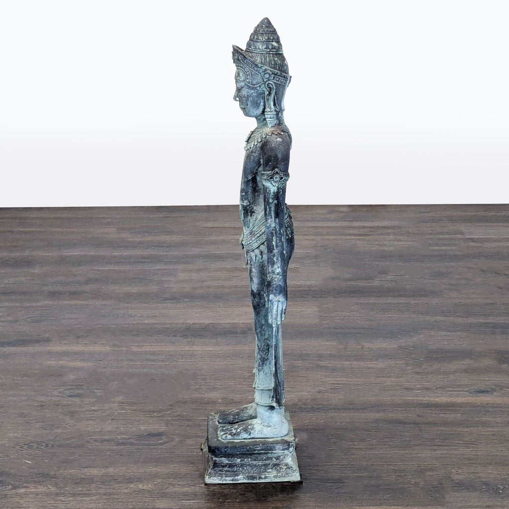 Vintage Thai Khmer-Style Patinated Metal Standing Deity Sculpture