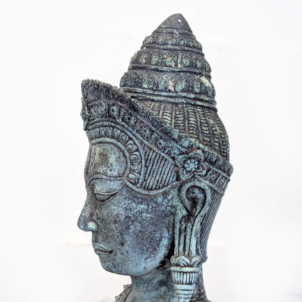 Vintage Thai Khmer-Style Patinated Metal Standing Deity Sculpture