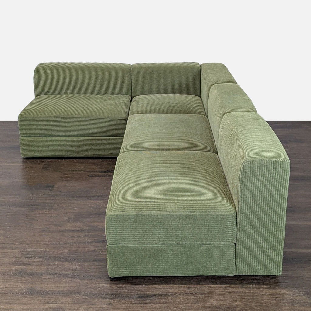 Ikea Jattebo Green Corduroy Sectional Sofa with Hidden Storage