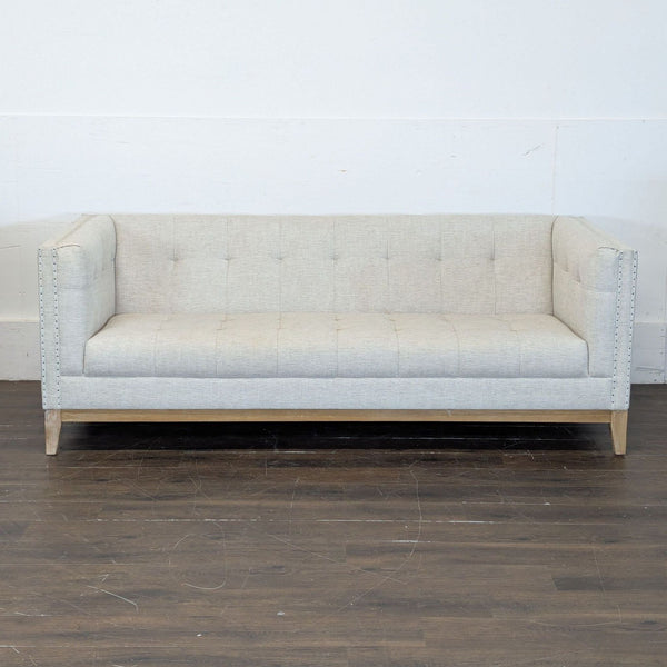World Market 3-Seat Light Gray Sofa with Tufted Back