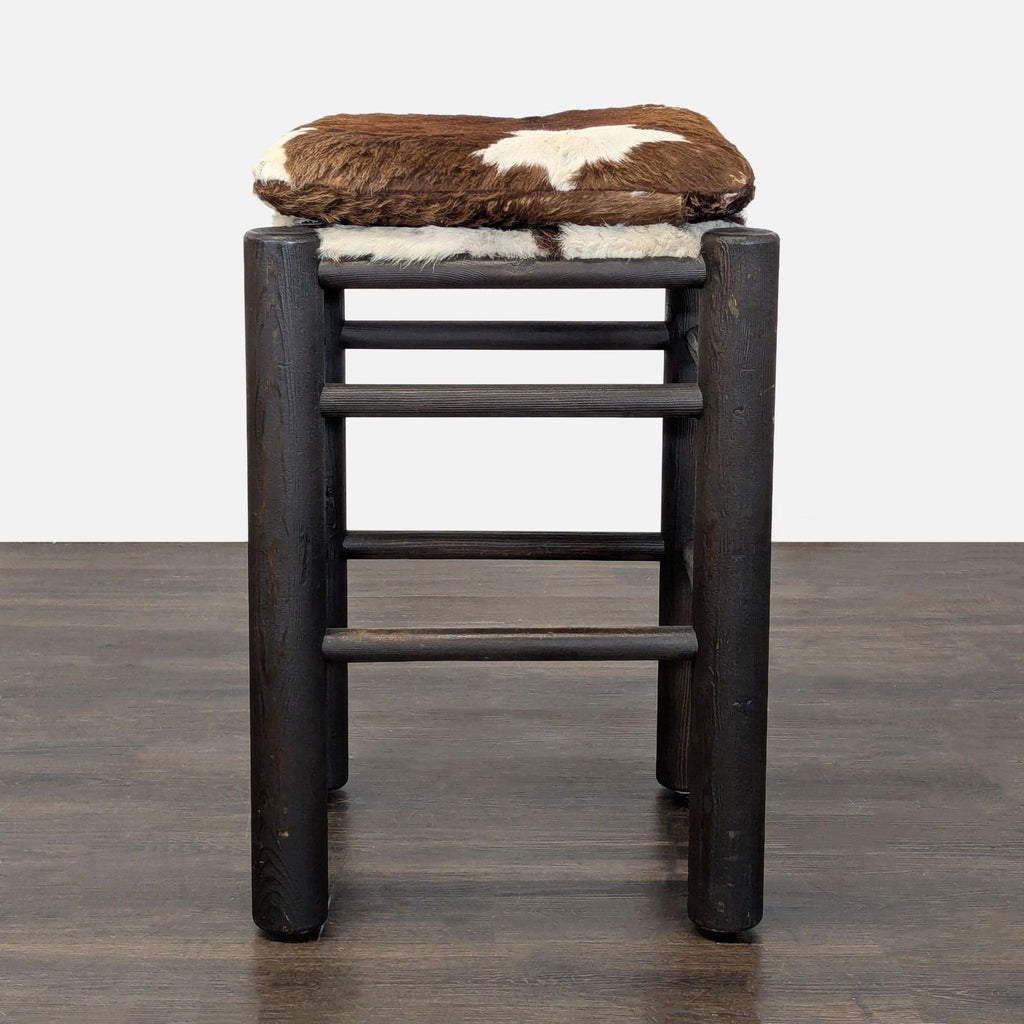 Wood Stool with Cowhide Cushion Seat