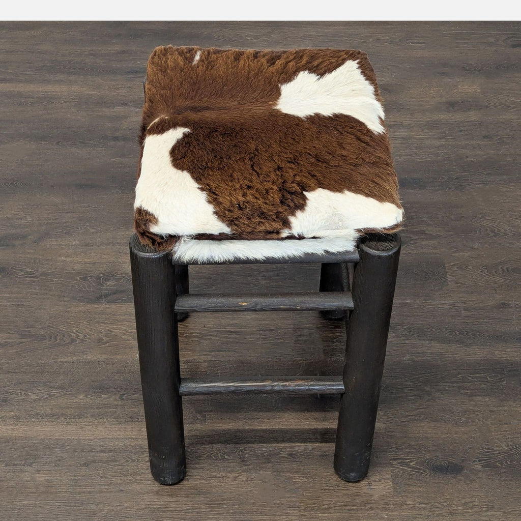Wood Stool with Cowhide Cushion Seat