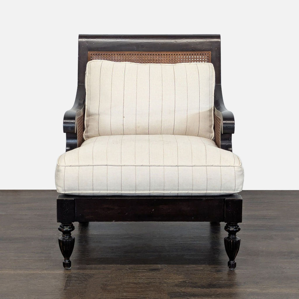 Classic Lounge Chair with Cushioned Seat and Caned Sides