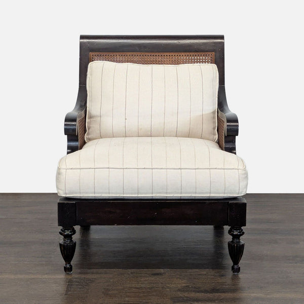 Classic Lounge Chair with Cushioned Seat and Caned Sides