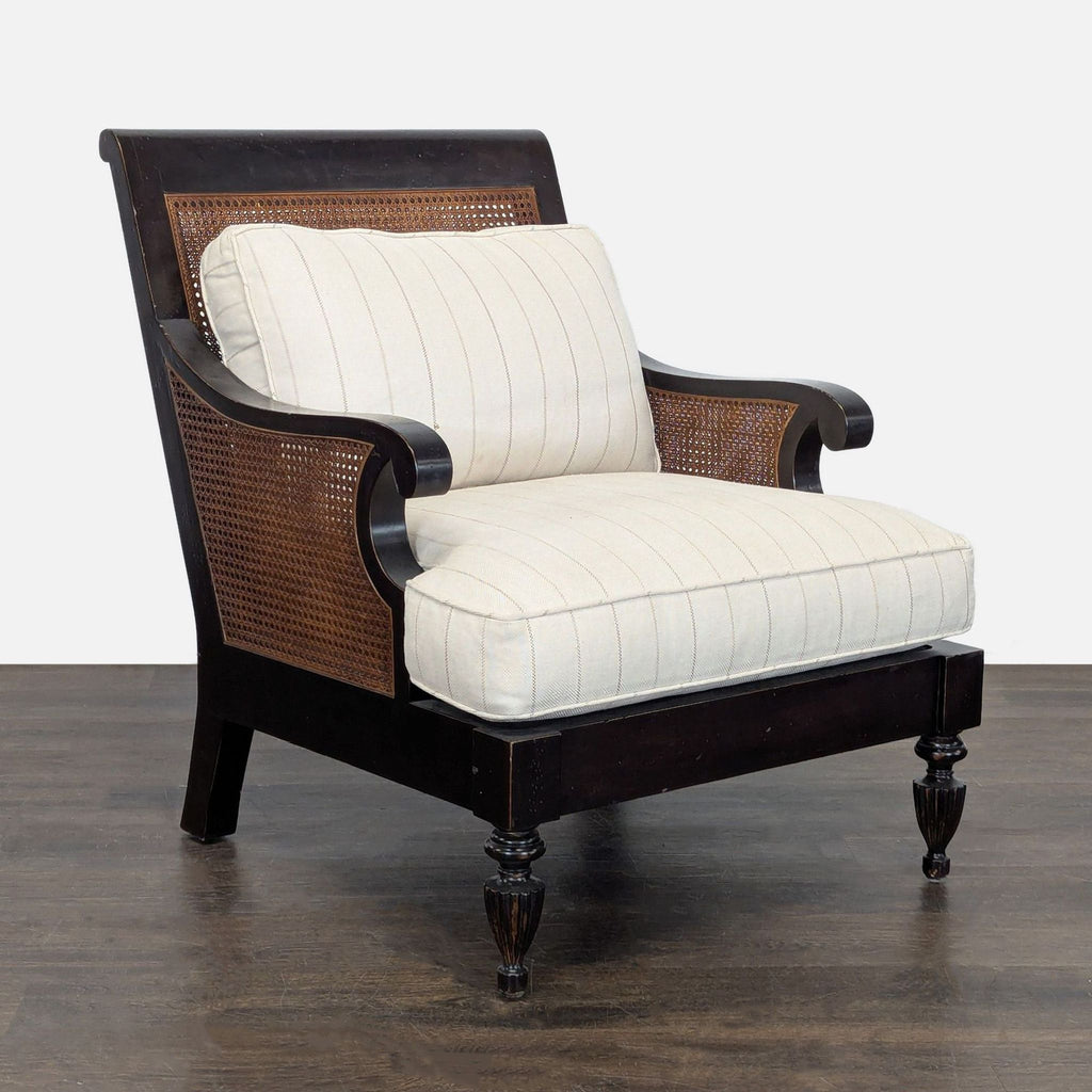 Classic Lounge Chair with Cushioned Seat and Caned Sides