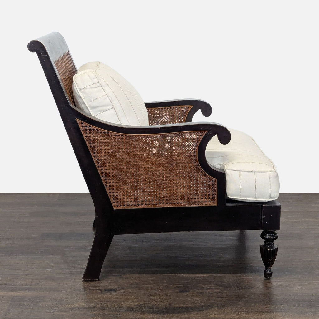 Classic Lounge Chair with Cushioned Seat and Caned Sides