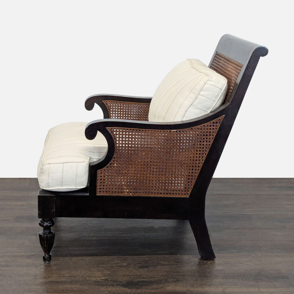Classic Lounge Chair with Cushioned Seat and Caned Sides