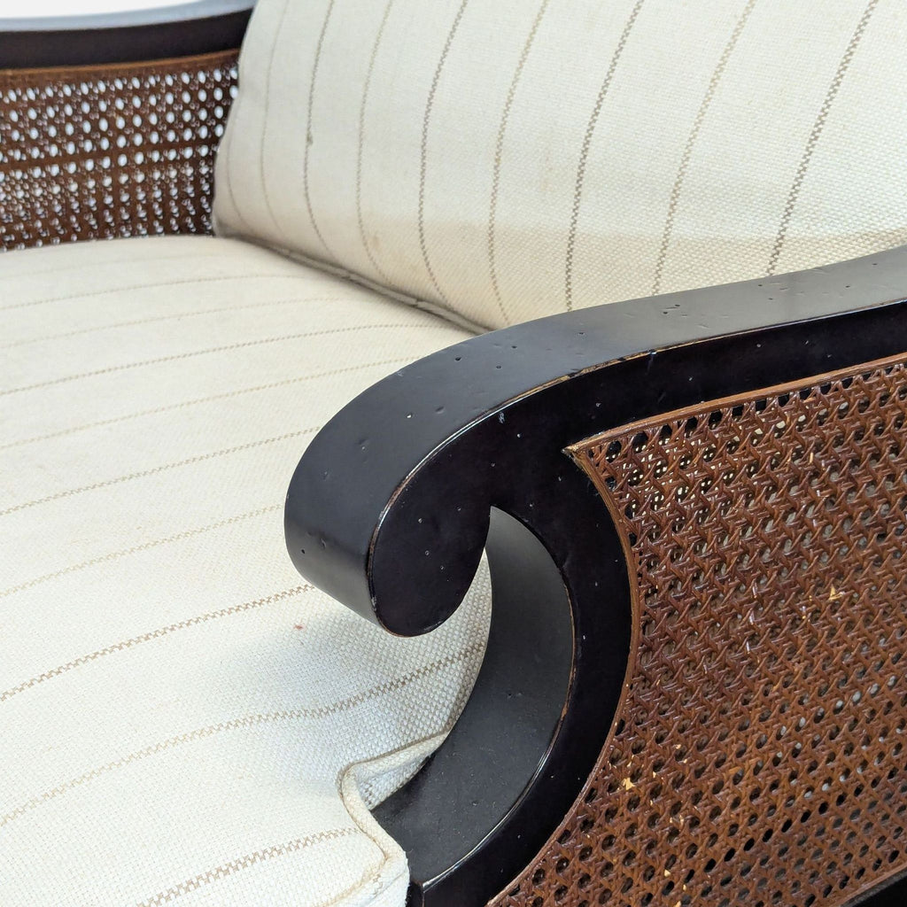 Classic Lounge Chair with Cushioned Seat and Caned Sides
