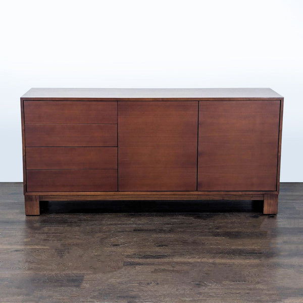 1. Modern entertainment center by Mitchell Gold + Bob Williams with sleek shelves and cabinets for storage.