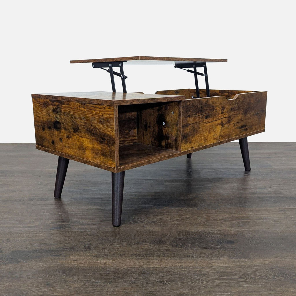 Modern coffee table by Edx featuring lift-top storage, metal frame, MDF surface, and lower shelf.  