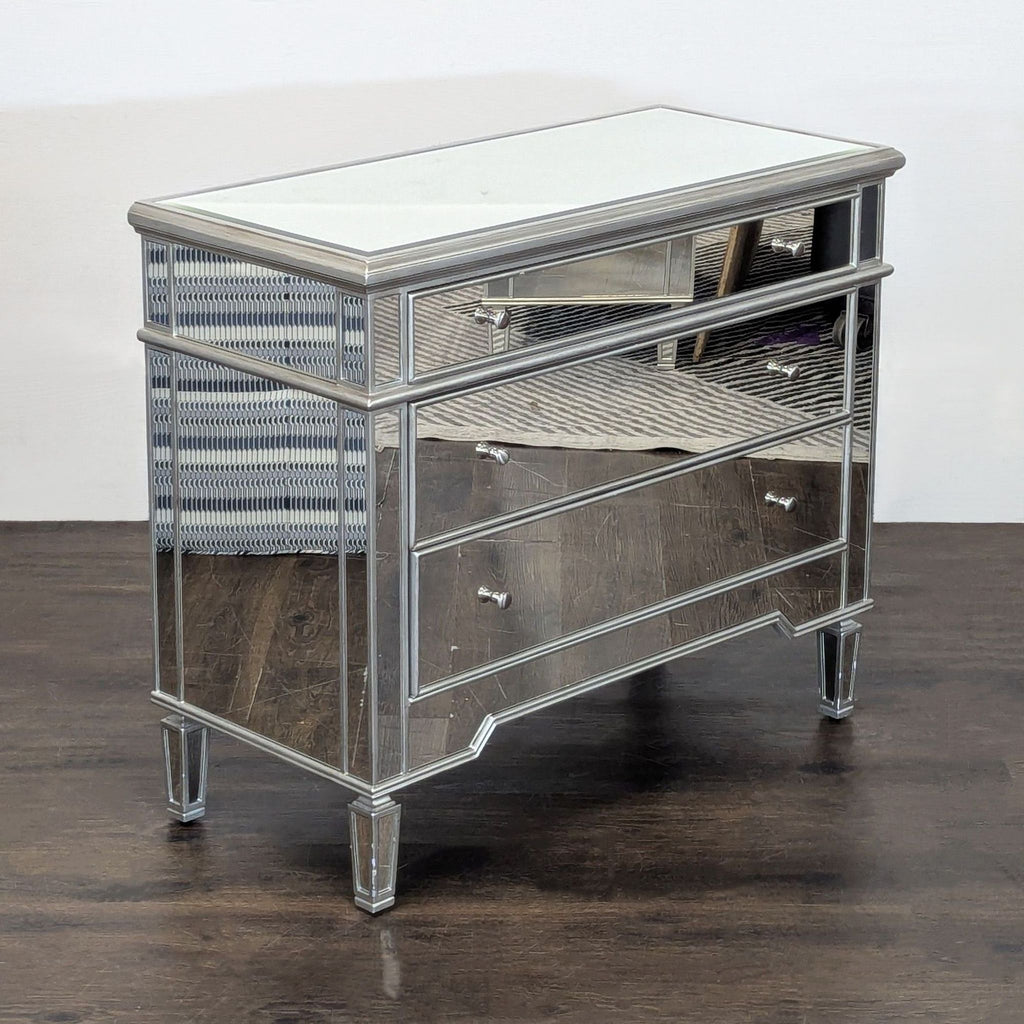 Worlds Away Three Drawer Mirrored Chest/Nightstand