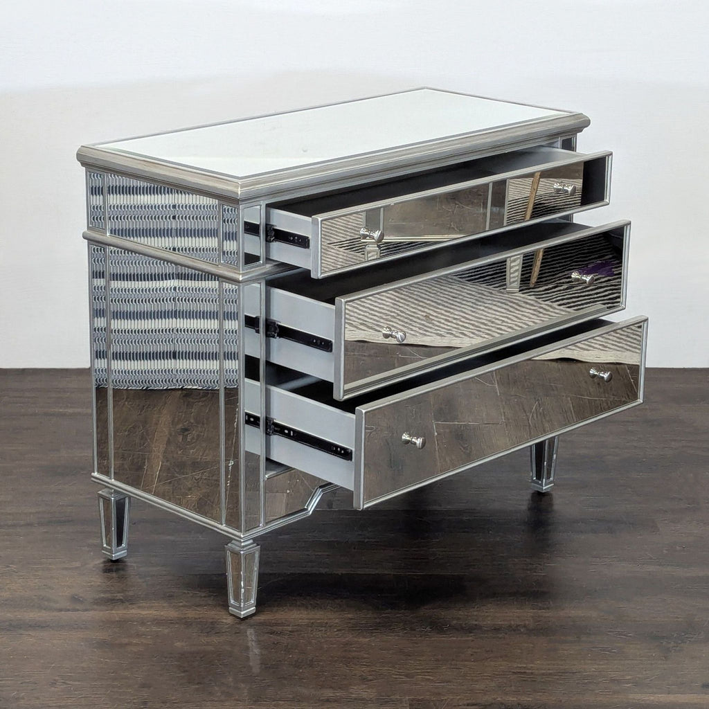 Worlds Away Three Drawer Mirrored Chest/Nightstand