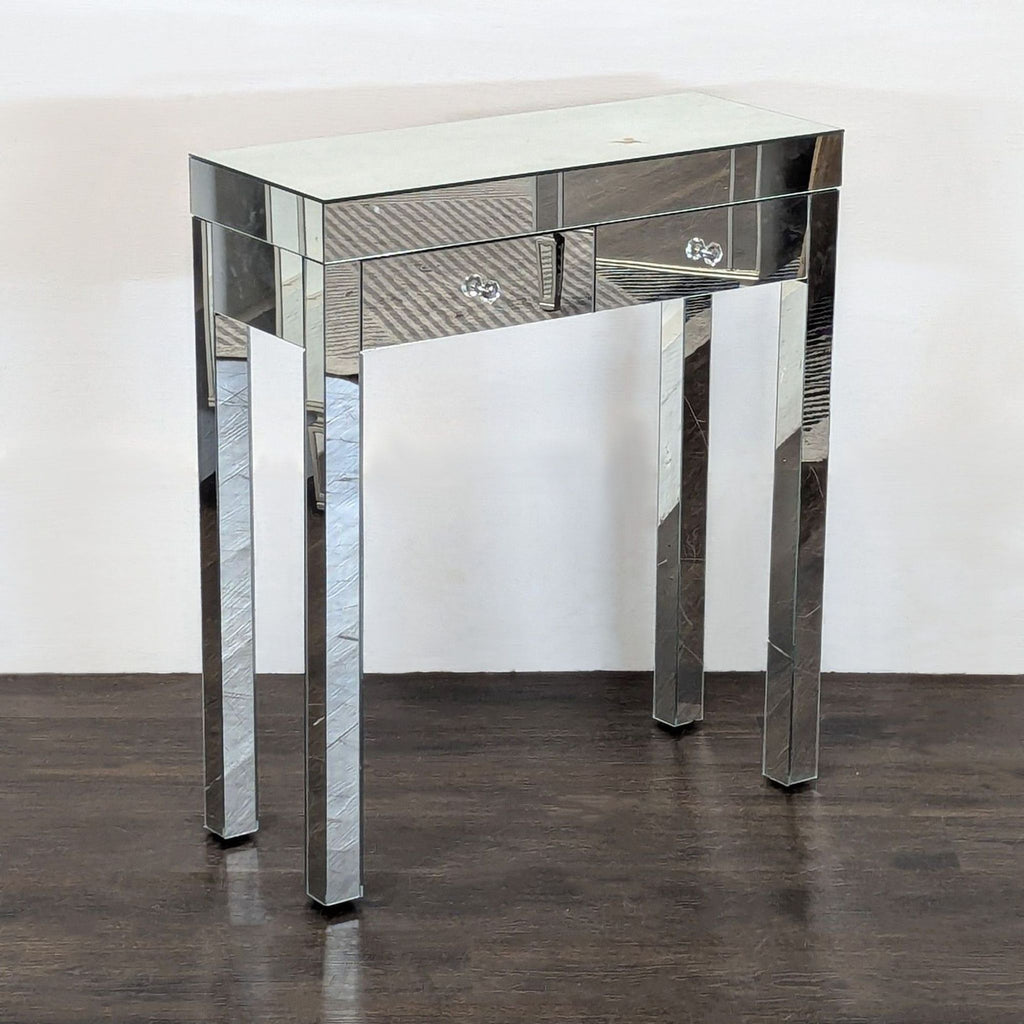Two Drawer Mirrored Side Table
