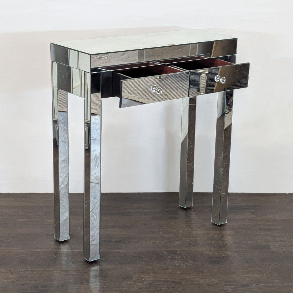 Two Drawer Mirrored Side Table