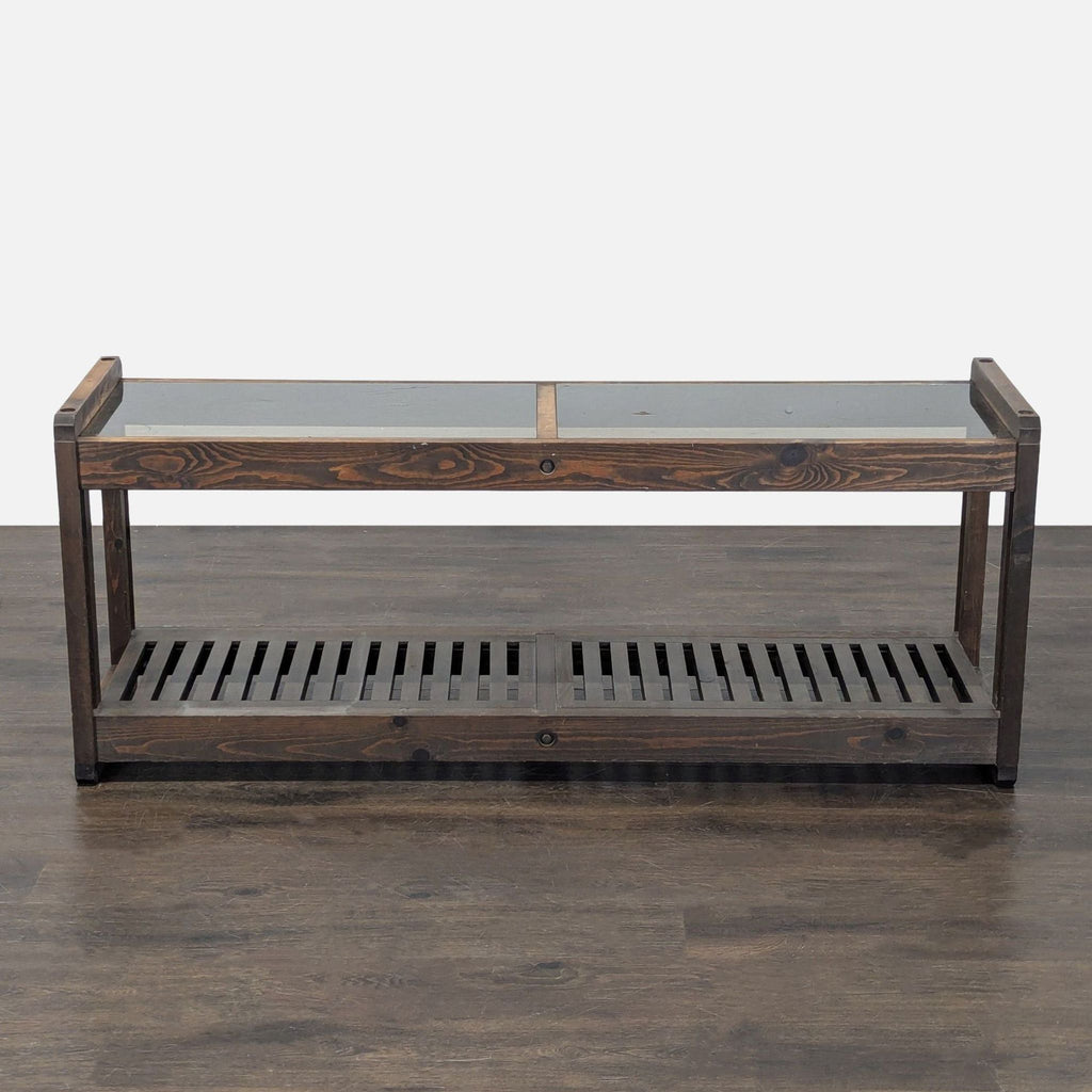 Wood and Glass Side Table with Slatted Shelf