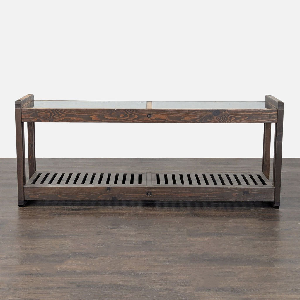 Wood and Glass Side Table with Slatted Shelf