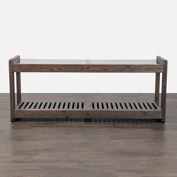 Wood and Glass Side Table with Slatted Shelf