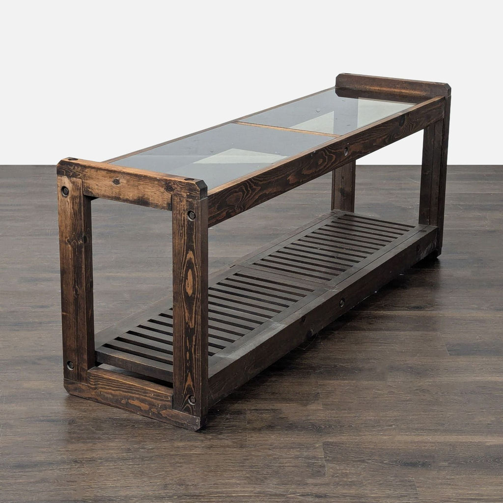 Wood and Glass Side Table with Slatted Shelf