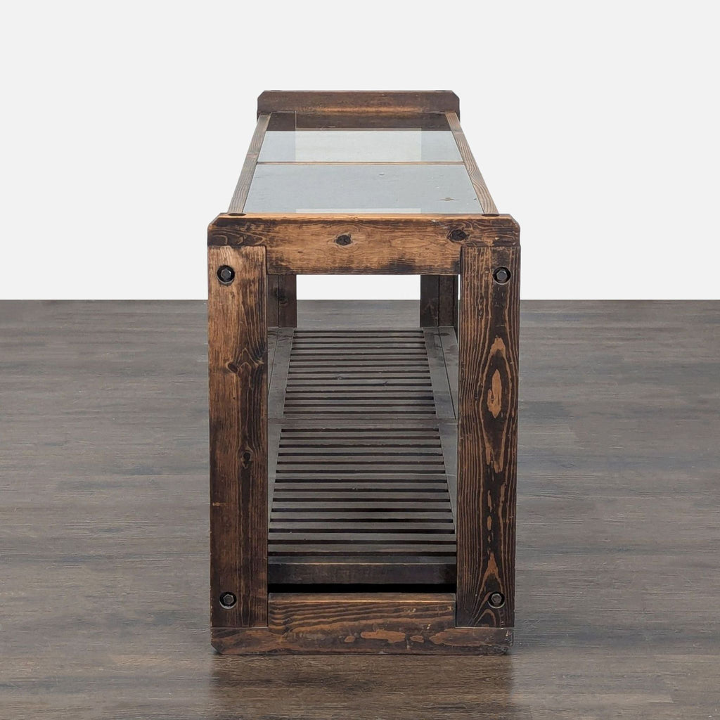 Wood and Glass Side Table with Slatted Shelf