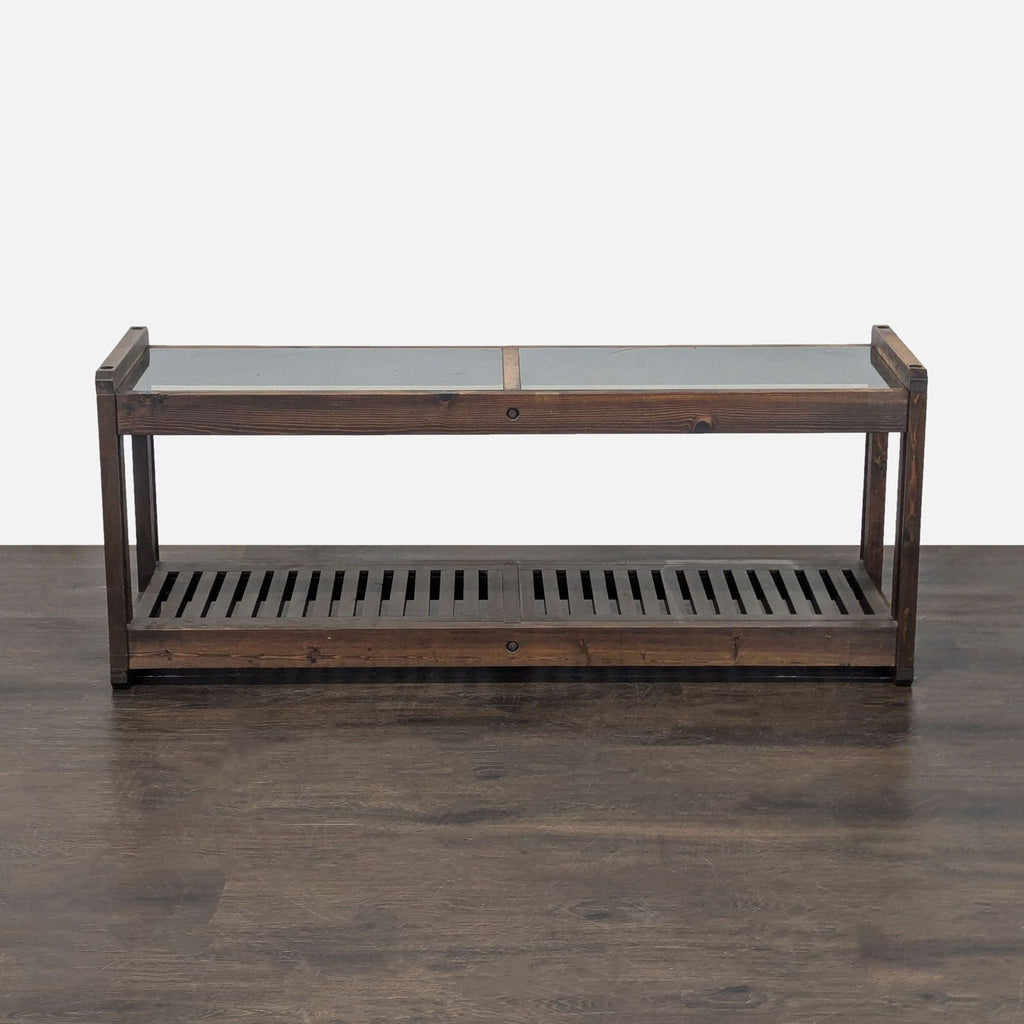Wood and Glass Side Table with Slatted Shelf