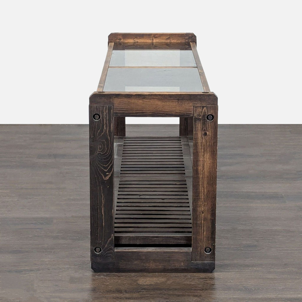 Wood and Glass Side Table with Slatted Shelf