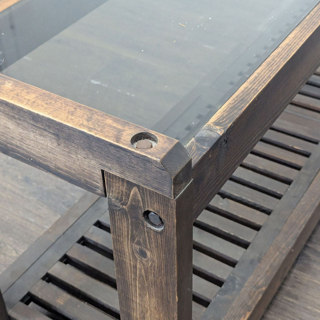 Wood and Glass Side Table with Slatted Shelf