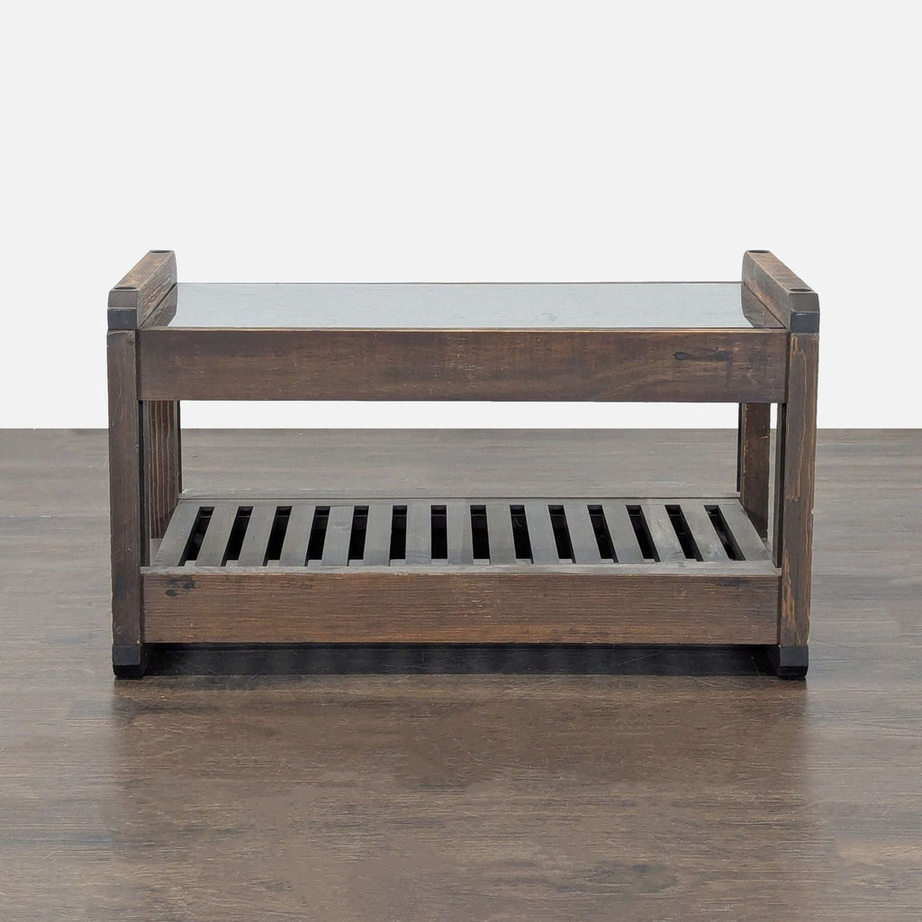 Wood and Glass End Table with Slatted Shelf
