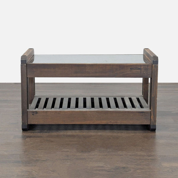 Wood and Glass End Table with Slatted Shelf