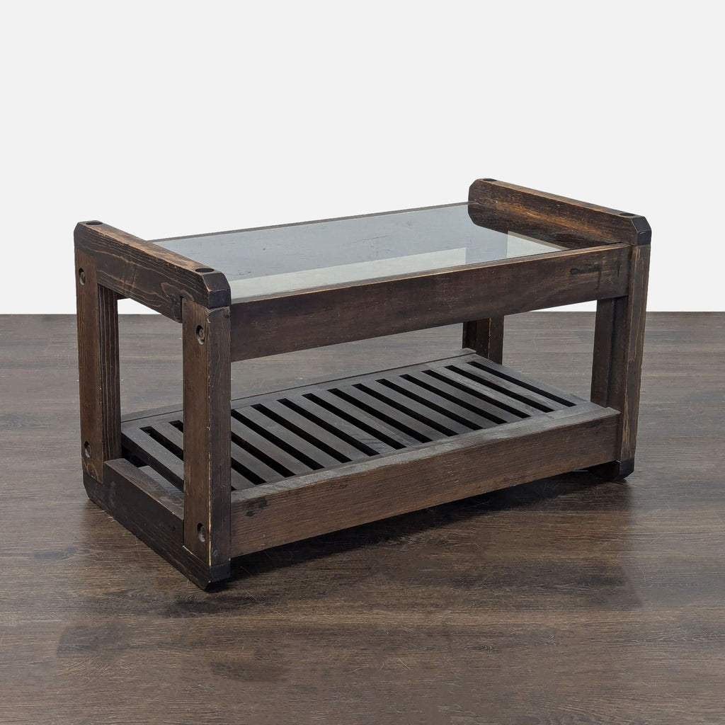 Wood and Glass End Table with Slatted Shelf